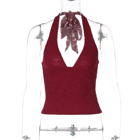 Damen Spitzen-Haltertop mit tiefem V-Ausschnitt EB