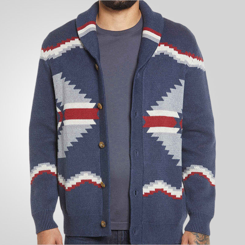 Herren Strickjacke im modernen Ethno-Design mit praktischen Knöpfen EB