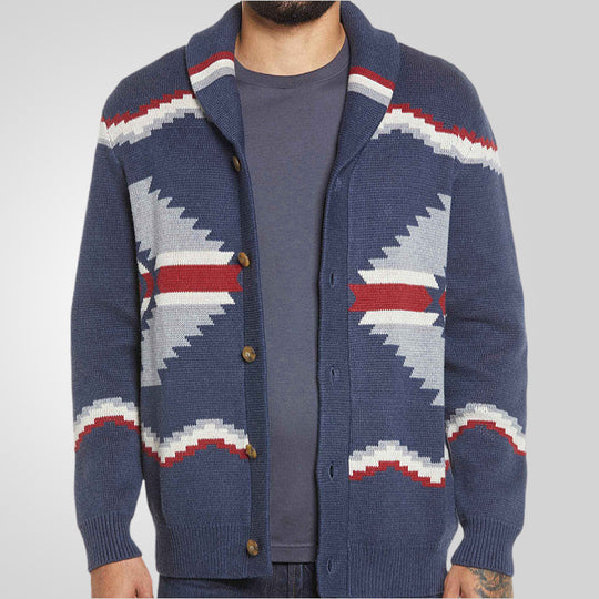 Herren Strickjacke im modernen Ethno-Design mit praktischen Knöpfen EB