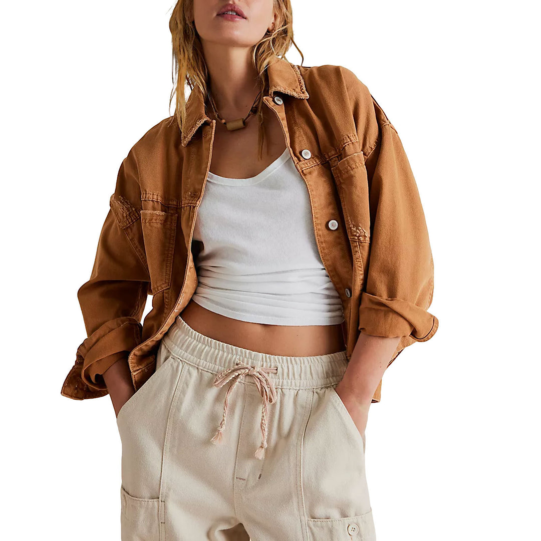 Damen lässige Jeansjacke im Oversized-Stil mit dekorativen Fransen EB