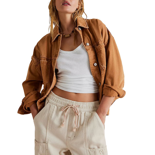 Damen lässige Jeansjacke im Oversized-Stil mit dekorativen Fransen EB