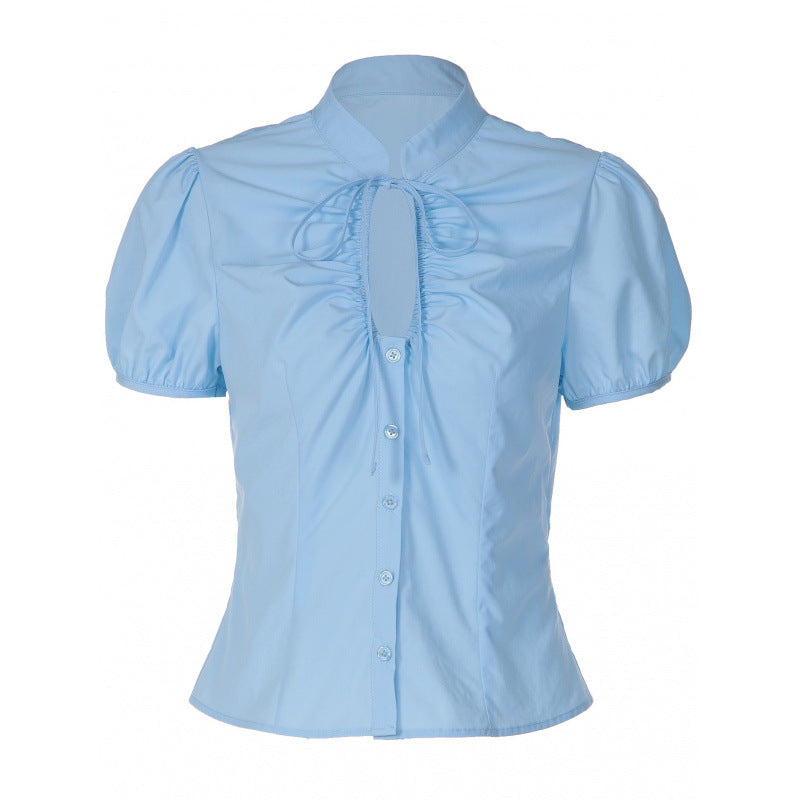 Damen Bluse mit Rüschendetails und dekorativer Schleife EB