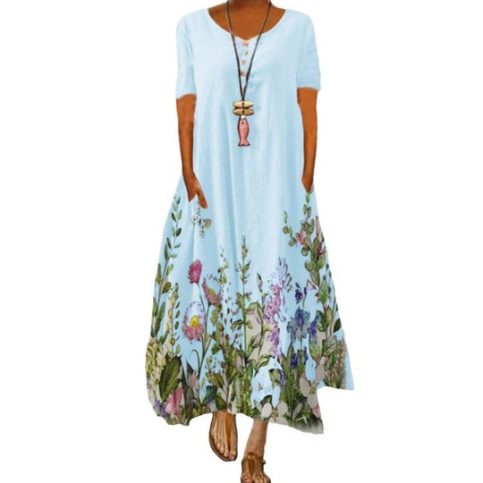 Damen Maxikleid mit floralem Print und seitlichen Taschen EB