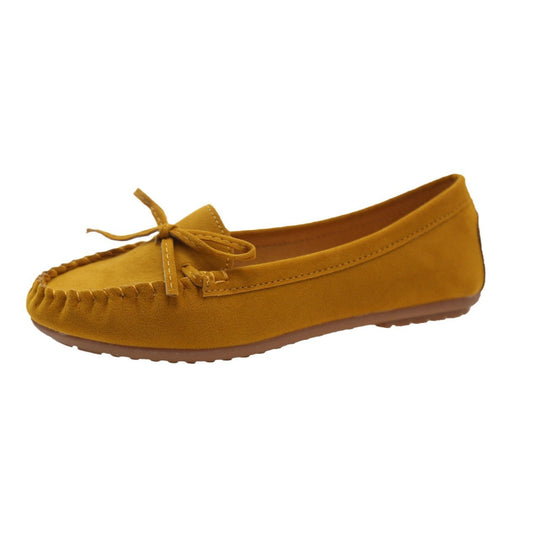 Damen Casual Wildleder Mokassin Ballerinas mit Dekorativer Schleife EB