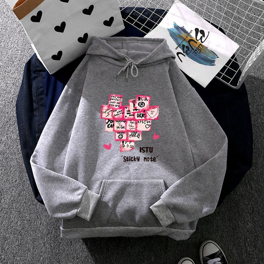 Damen nan Kapuzenpullover mit Sticky-Note Grafik, Kängurutasche und weichem Fleecefutter EB
