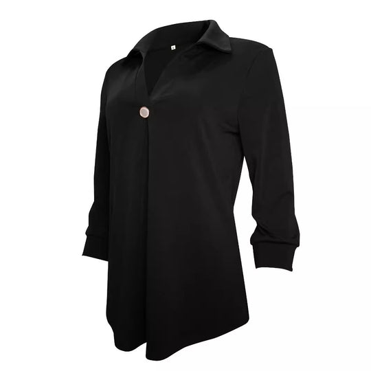 Damen Langarm Bluse mit elegantem V-Ausschnitt und dekorativen Falten EB