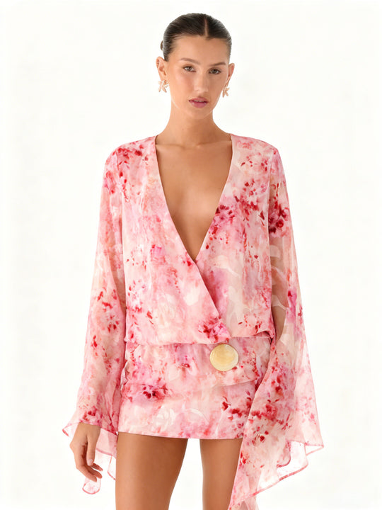 Damen Kimono-Kleid mit fließendem Schnitt und elegantem V-Ausschnitt EB