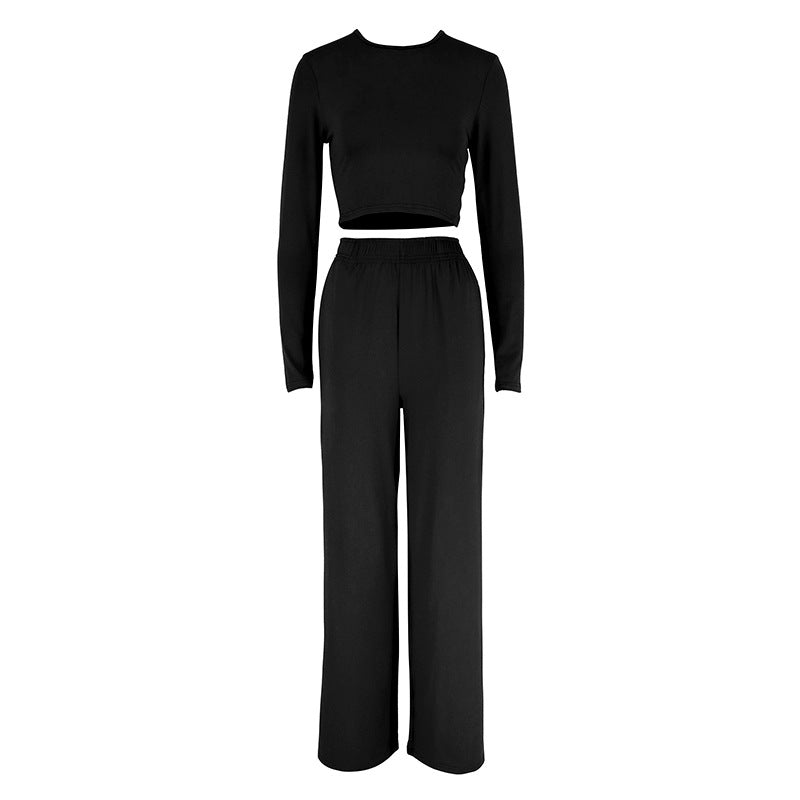 Damen Elegantes Zweiteiliges Set mit cropped Oberteil und weiten Hosen EB