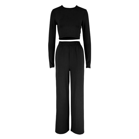 Damen Elegantes Zweiteiliges Set mit cropped Oberteil und weiten Hosen EB