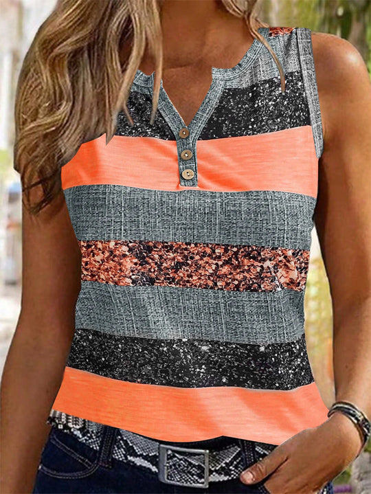 Damen Trendiges Geschlossenes Top mit Knopfleiste und vielseitigem Streifendesign EB