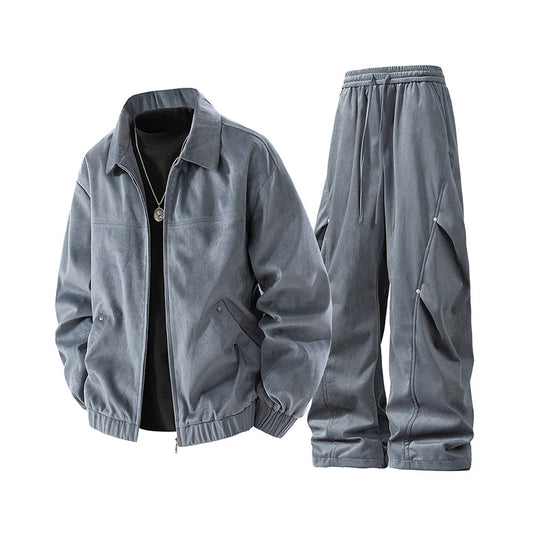 Herren lässiges Cord-Trainingsanzug-Set mit Reißverschlussjacke und weiten Cargohosen EB