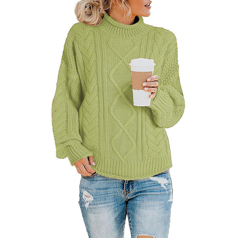 Damen Grobstrickpullover mit hohem Kragen und Bündchen EB