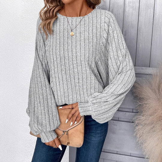 Damen Pullover mit eleganten Ballonärmel und Rippenstruktur EB