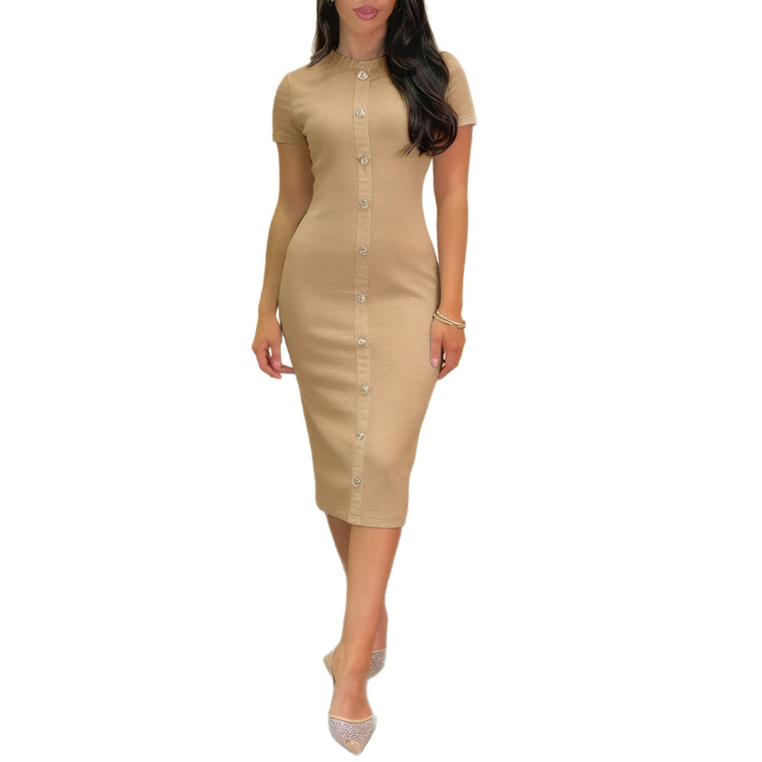Damen Elegantes figurbetontes Maxikleid mit Knopfleiste und Taschen EB