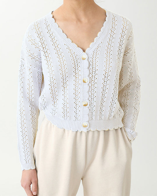 Damen Strickcardigan mit femininer Rüsche und Knopfdetails EB