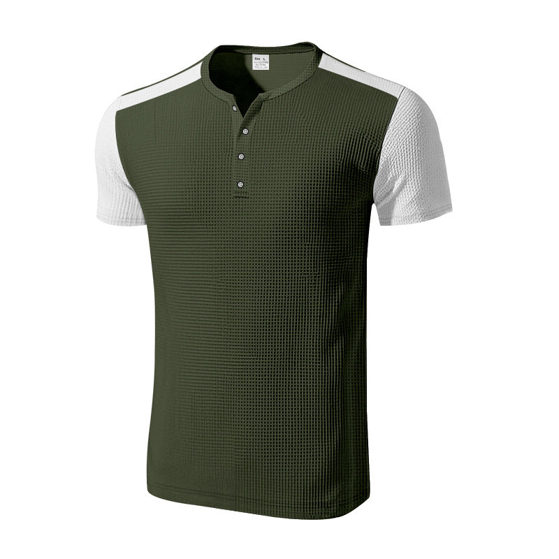 Herren Kurzarm-Henley-T-Shirt mit strukturierter Oberfläche und dezenter Knopfleiste EB