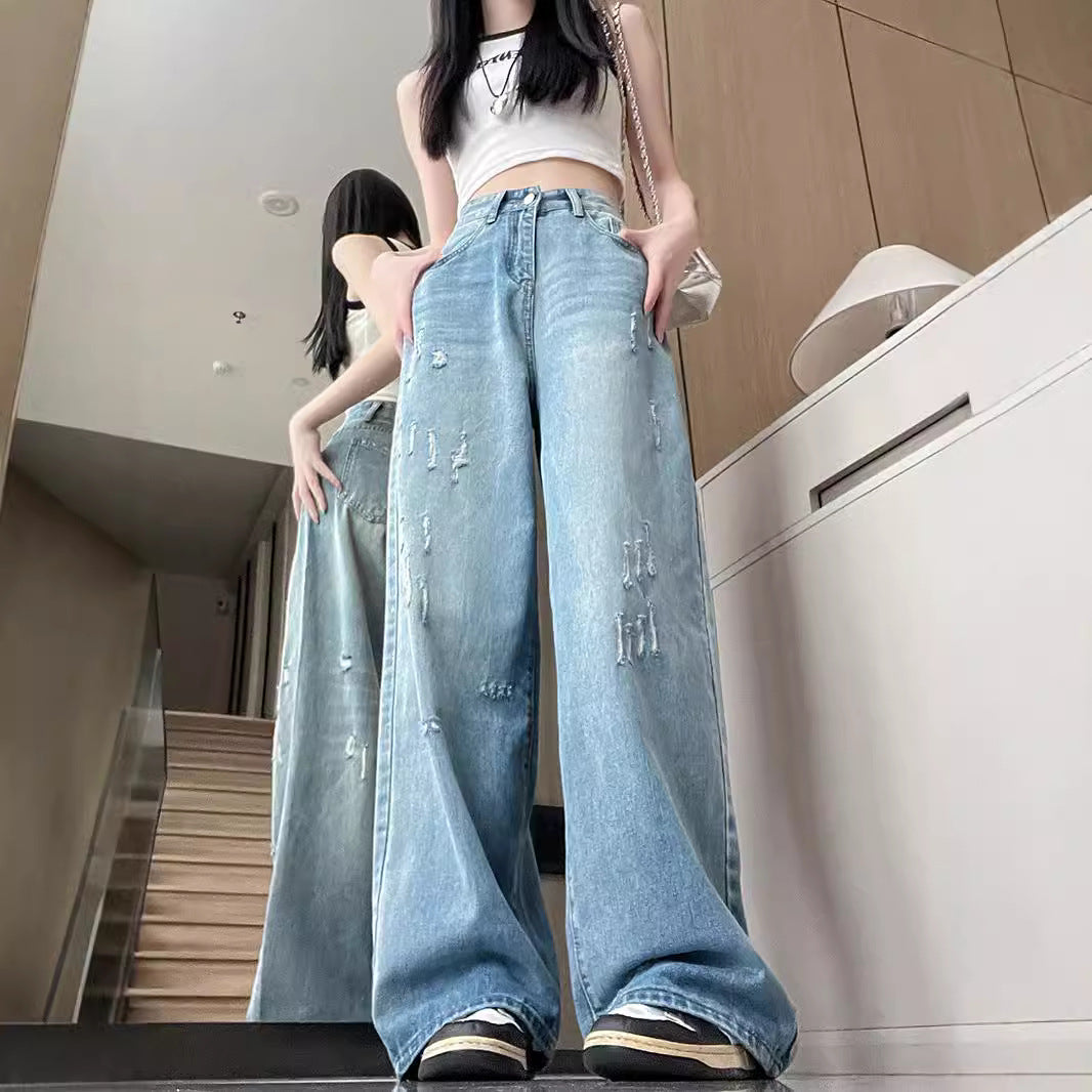 Damen Weite Bootcut-Jeans mit modischem Destroyed-Effekt EB