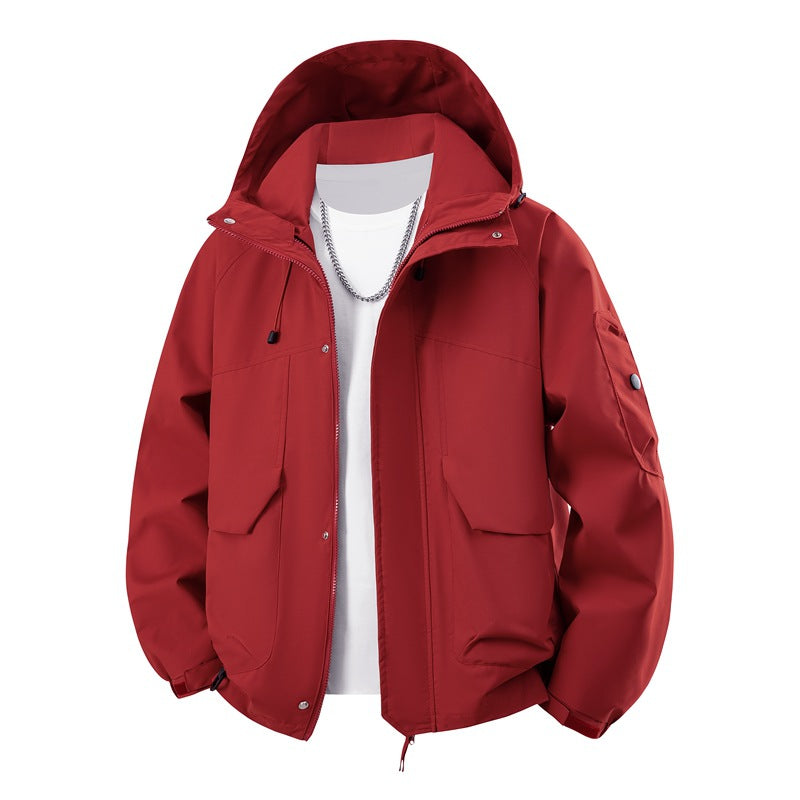 Herren wasserdichter Kapuzen-Outdoorblouson mit winddichter Membran, verstellbarem Saum und multifunktionalen Taschen EB