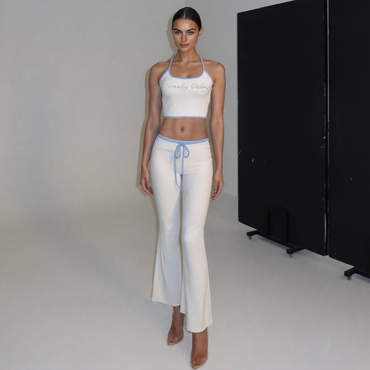 Damen Sportliches Zweiteiler-Set mit bra und weit geschnittener Hose EB