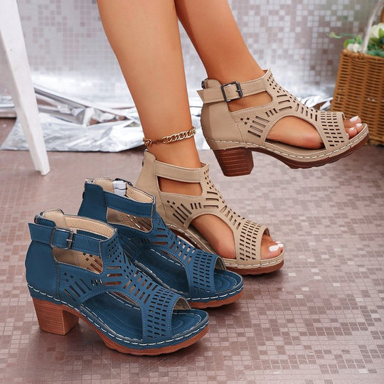 Damen Elegante Hochhackige Sandalen mit perforiertem Riemendesign EB