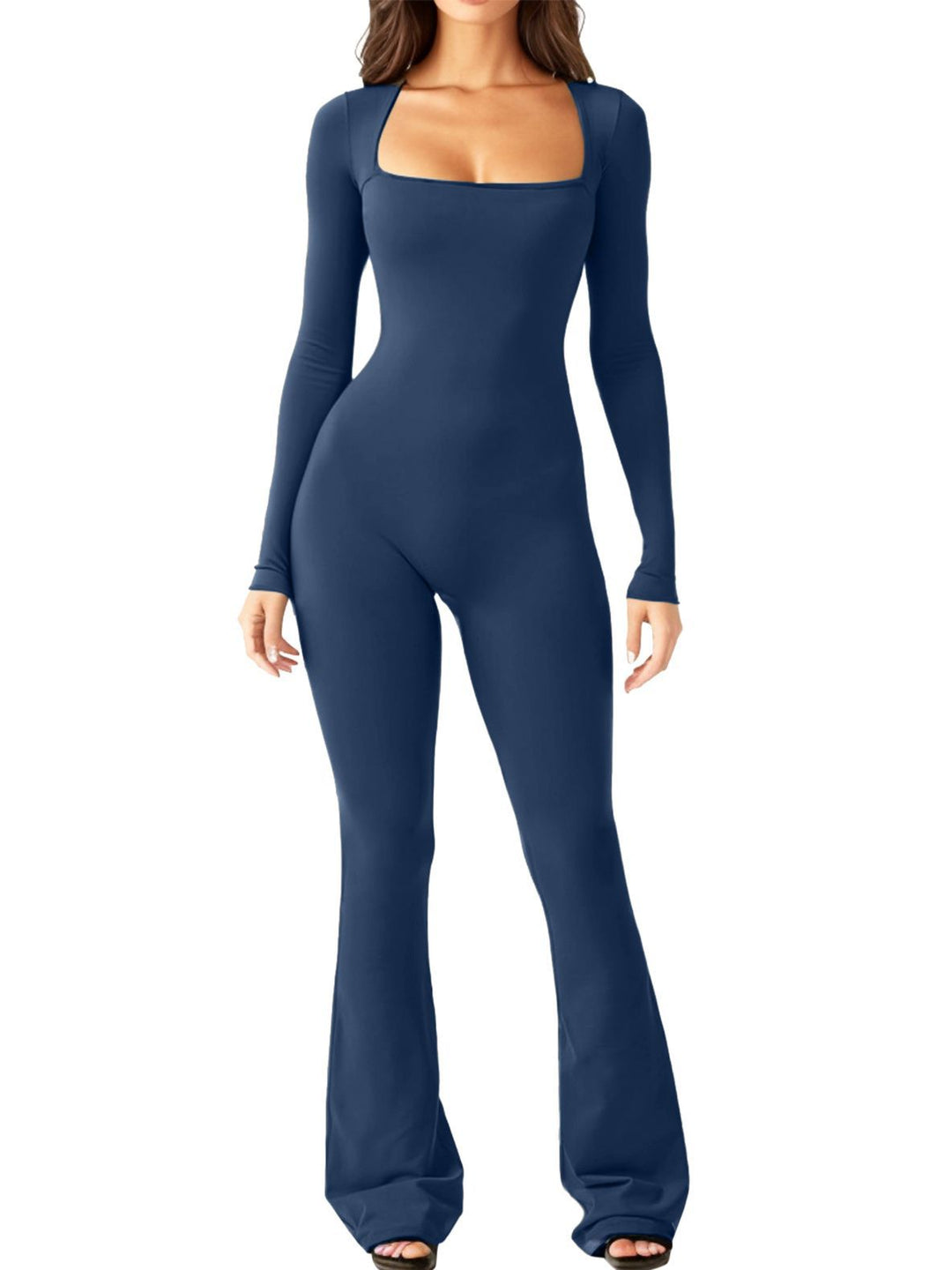 Damen Langarm-Overall mit quadratischem Ausschnitt und weitem Bein EB