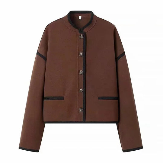 Damen cropped Übergangsjacke mit eleganten Knöpfen und praktischen Taschen EB