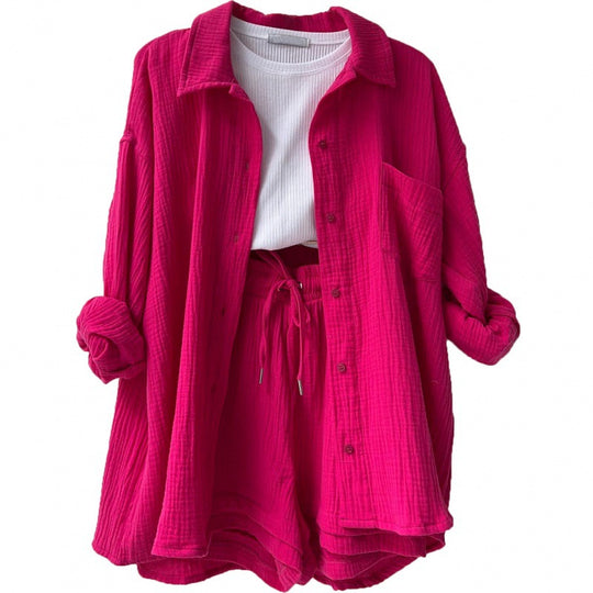 Damen lässige Oversized-Hemdjacke mit Gürtel EB