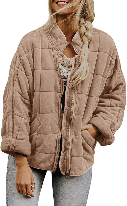 Damen gesteppte Kapuzenjacke mit Reißverschluss und Taschen EB