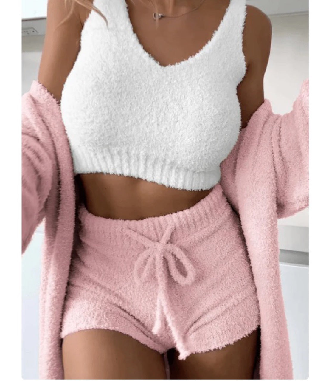 Damen kuscheliges Lounge-Set mit Cropped Top und Shorts EB