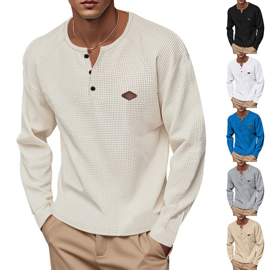 Herren nan Thermo Waffelshirt Henley mit Knopfleiste und Raglanärmeln EB