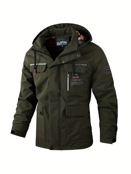 Herren leichter Softshell-Parka mit wasserabweisender Beschichtung, Kapuze und Multifunktions-Taschen EB