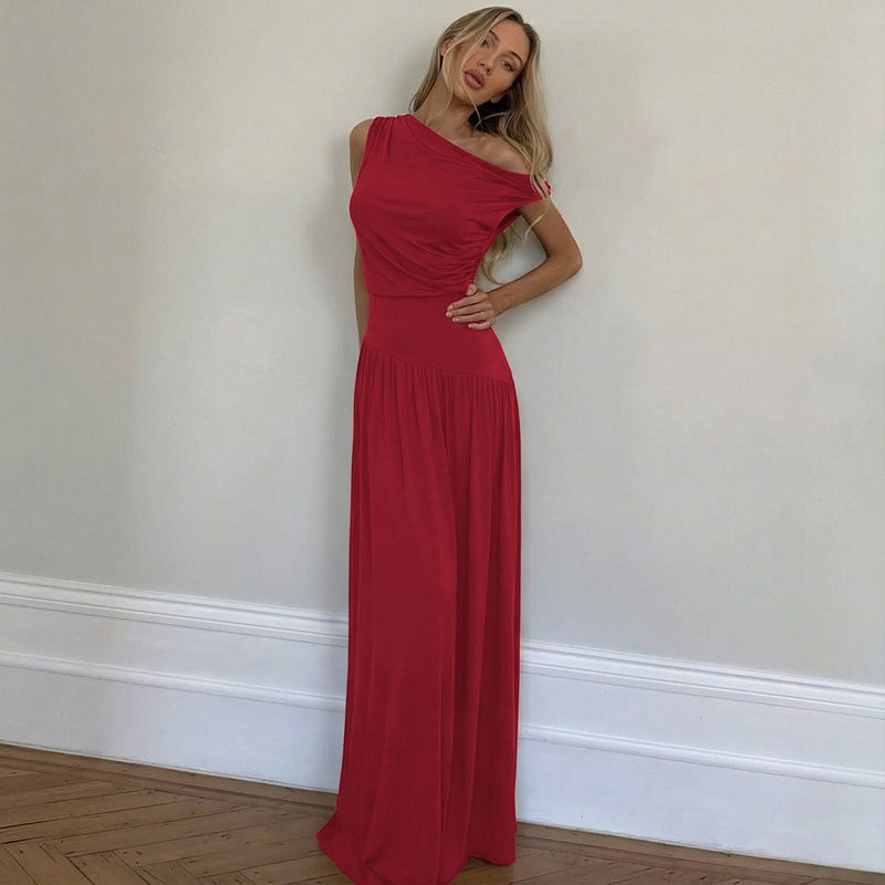 Damen Langarm Maxikleid mit asymmetrischem Schnitt und komfortablem Taillenbereich EB