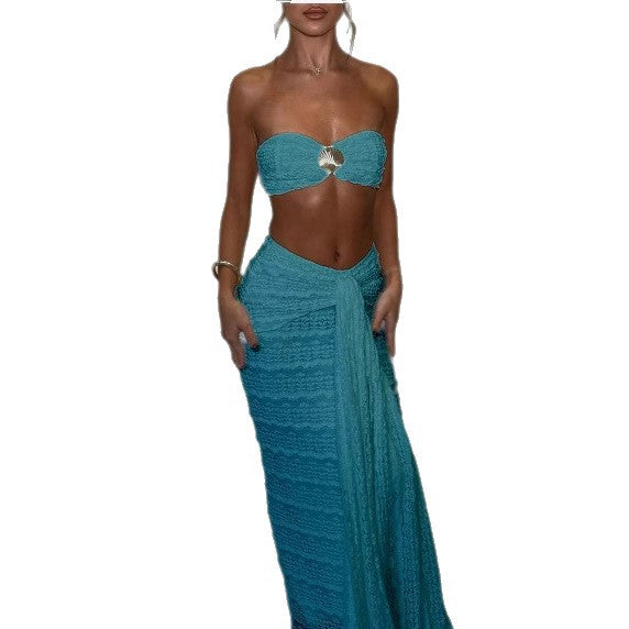 Damen Kleidungsset aus feiner Spitze und elegantem Wickelsaum EB
