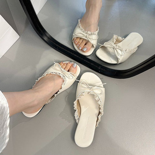 Damen elegante Mules mit Rüschenverzierung EB