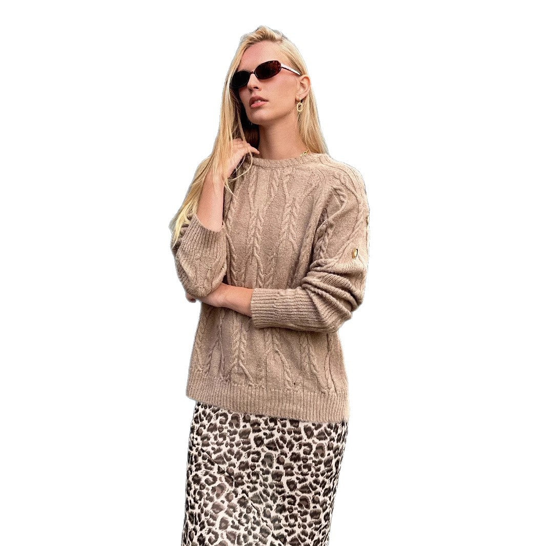 Damen Pullover mit Kabelstrickmuster und lässigem Schnitt EB