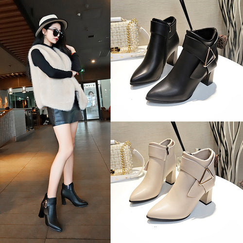 Damen elegante Stiefeletten mit modischem Riemen und geschmackvollem Schnallen-Detail EB