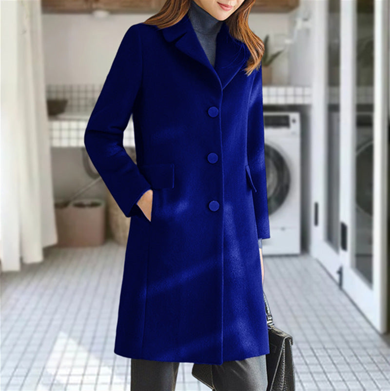 Damen eleganter Wollmantel mit klassischem Kragen und Taschen EB