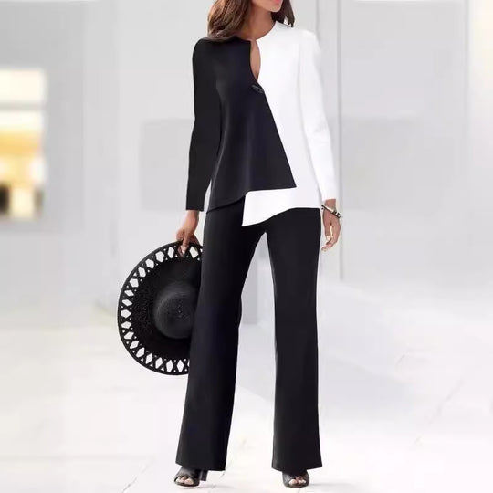 Damen Elegantes und modernes Hosenanzug-Set mit asymmetrischem Design EB
