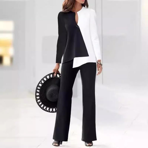 Damen Elegantes und modernes Hosenanzug-Set mit asymmetrischem Design EB