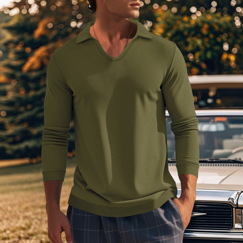 Herren Langarm-Shirt mit modernem V-Ausschnitt und strukturiertem Design EB