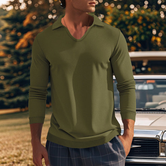 Herren Langarm-Shirt mit modernem V-Ausschnitt und strukturiertem Design EB