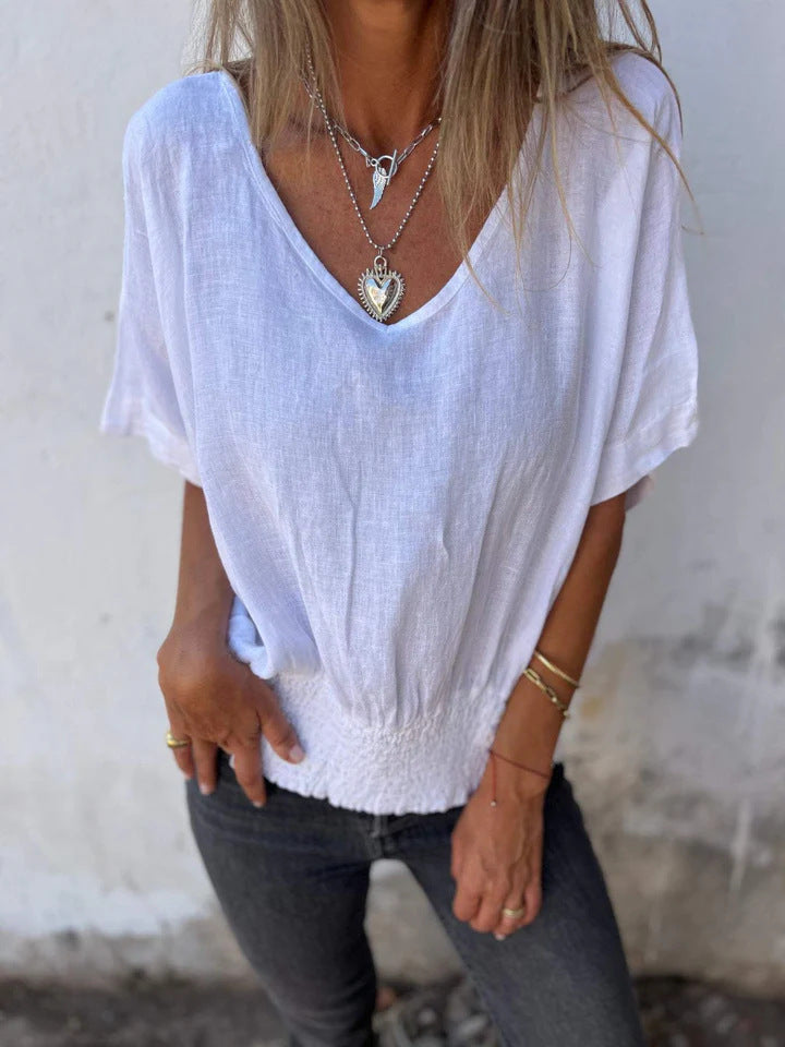 Damen lässige Oversize Bluse mit elastischem Bund EB