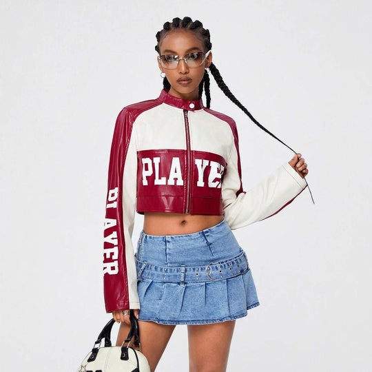 Damen cropped Jacke mit sportiven Akzenten EB