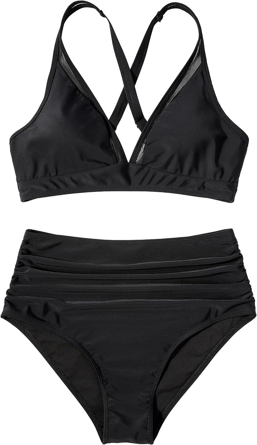 Damen Sportliches Bikini-Set mit verschränkten Trägern und hohem Schnitt EB