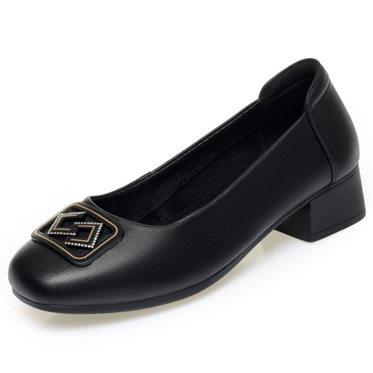 Damen Elegante Ballerinas mit modischem Schmuckdetail und bequemem Blockabsatz EB