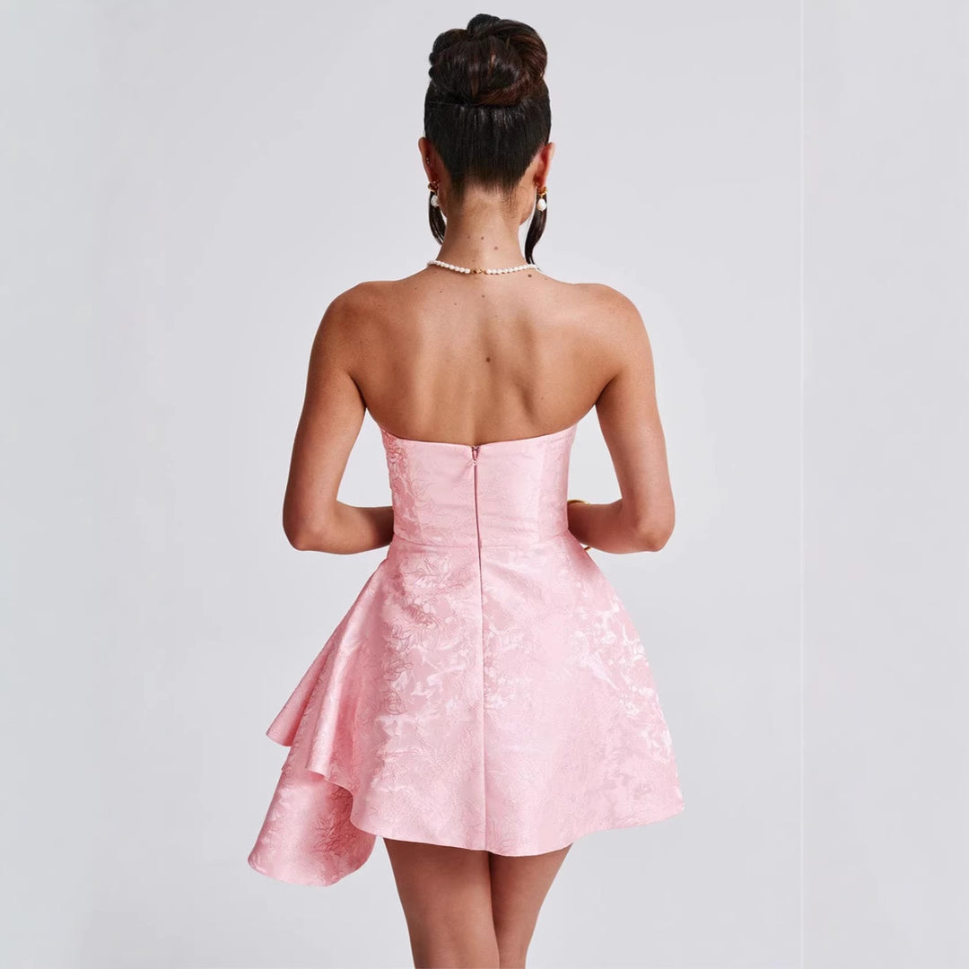 Damen Strapless Abendkleid mit asymmetrischem Saum und blütenförmigem Design EB