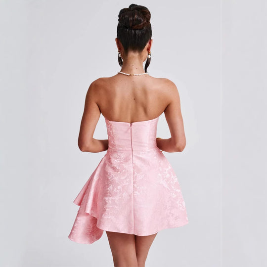 Damen Strapless Abendkleid mit asymmetrischem Saum und blütenförmigem Design EB