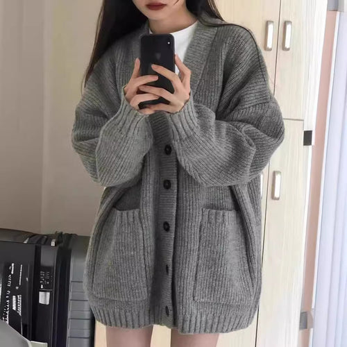 Damen Grobstrickcardigan mit großen Taschen und lässigem Schnitt EB