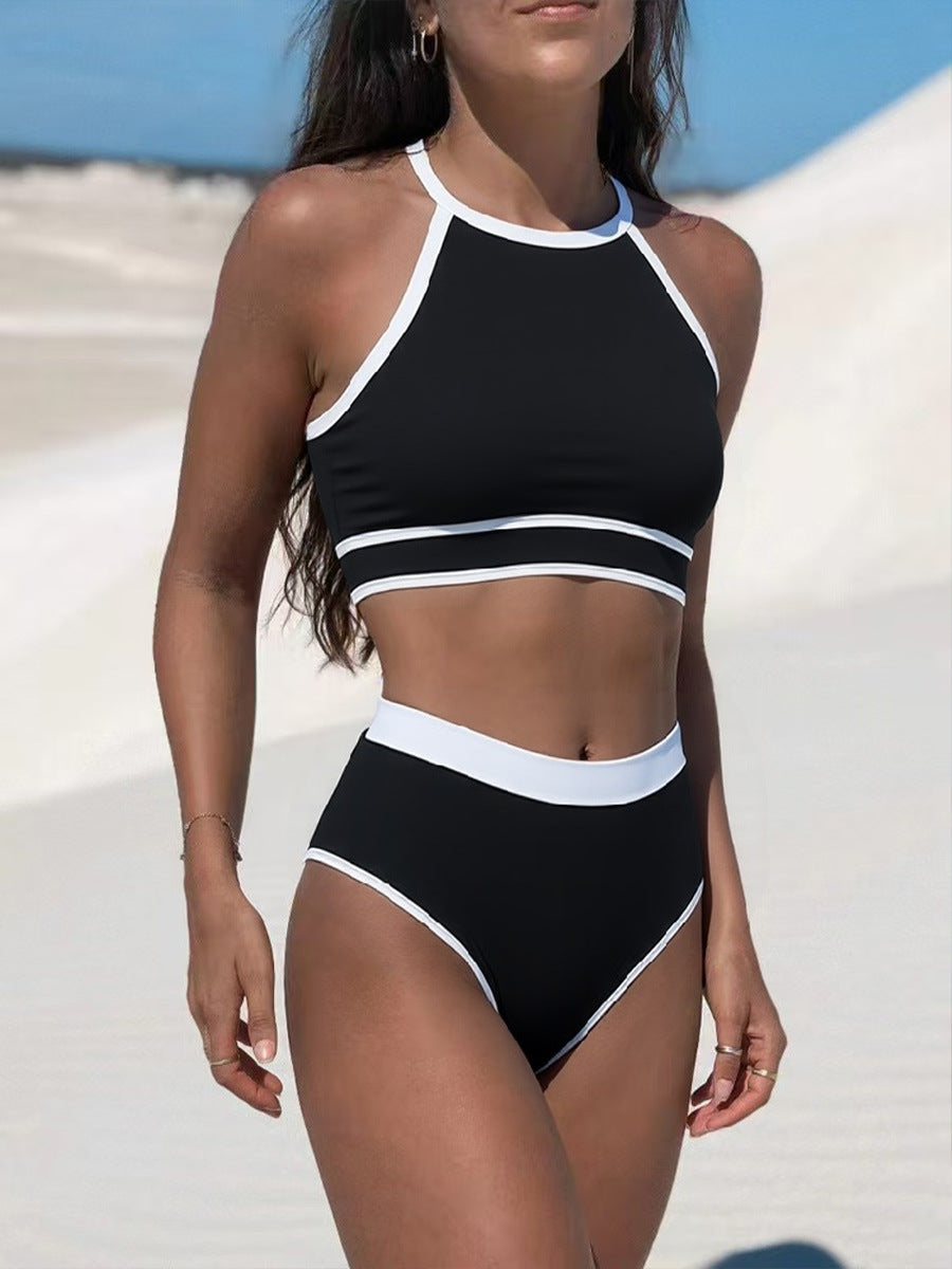 Damen Sportliches Bikini-Set mit hochgeschnittenem Unterteil und Racerback-Oberteil EB