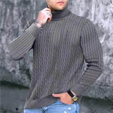 Herren Strickpullover mit modernem Rippmuster und hohem Kragen EB